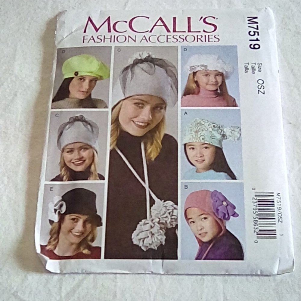 McCall's M7519 Misses & Girls hats , 6 styles
